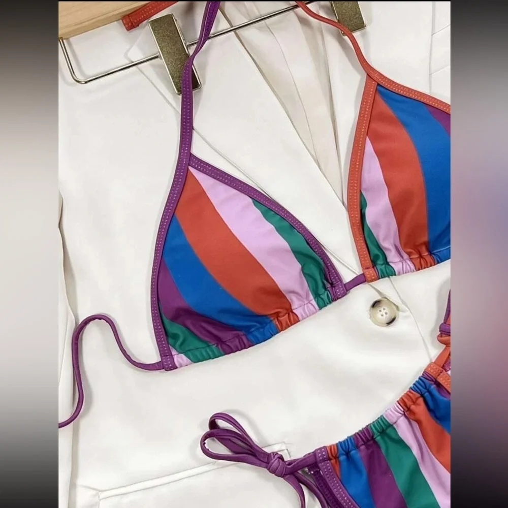SHEIN - Striped Halter Triangle Bikini size small - Picture 3 of 3